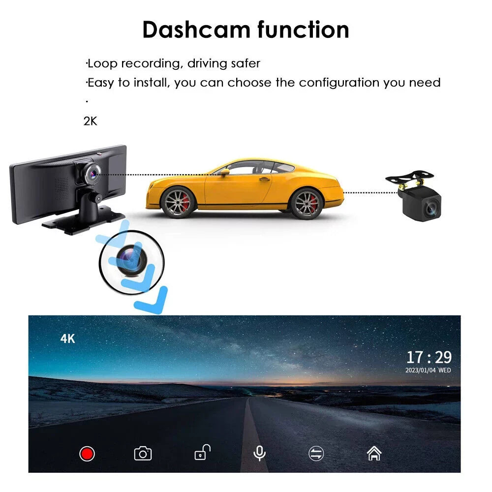 10.26'' WiFi Resolution, IPS KingFurt Screen, Cam Touch Connected, - Enabled Screen 2K Bluetooth Lens, Dual Wireless T91 Dash