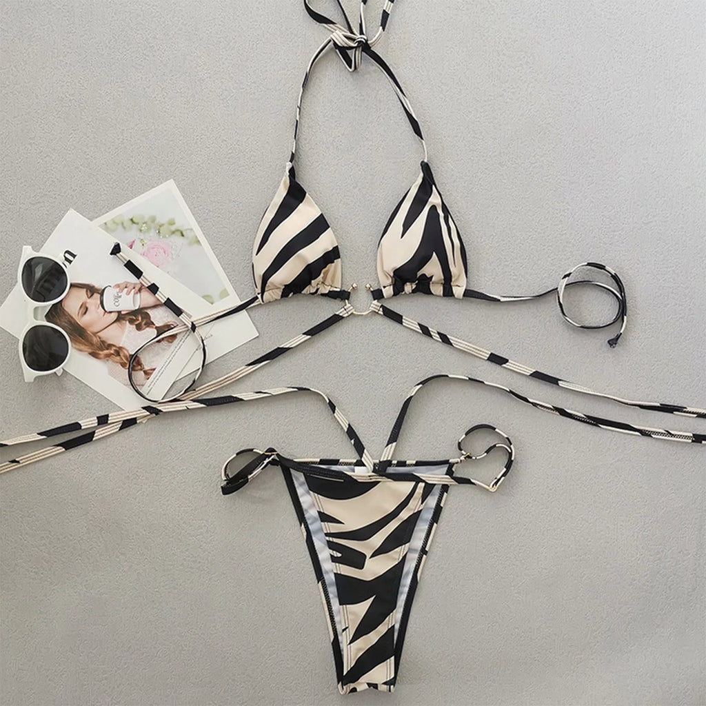 Up Panda Striped Bikini Swimsuit Women for Two Split Sexy Color Lace Swimsuits