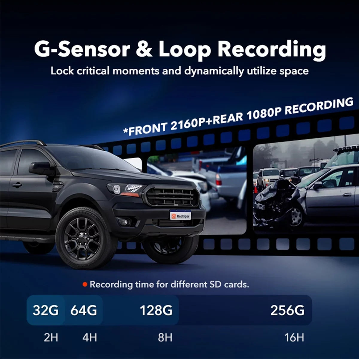 Wi-Fi LCD & Black Parking Cam, GPS, Dash Car 2160P Monitor, Camera, Screen, 24H REDTIGER 4K with Camera UHD Dash 4K 3.18"