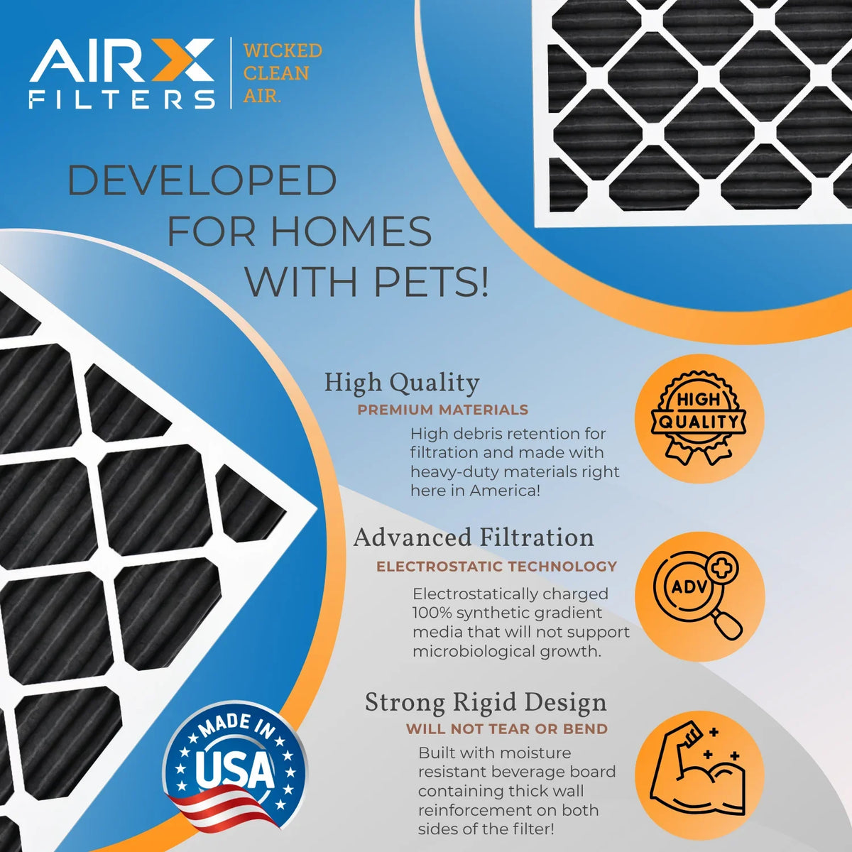 Carbon FILTERS Made 5 12x12x1 & 6 Odor USA Filters CLEAN Filter FPR AIRX to WICKED HVAC Premium 700 Air Filter MPR Comparable 12x12x1 8 Furnace AIR. Eliminator by MERV Pack AC