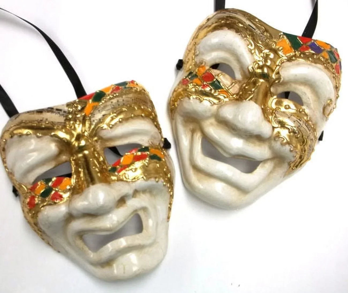 Hanging Masquerade Tragedy Full Colorful & Venetian Face Comedy Masks Wall White