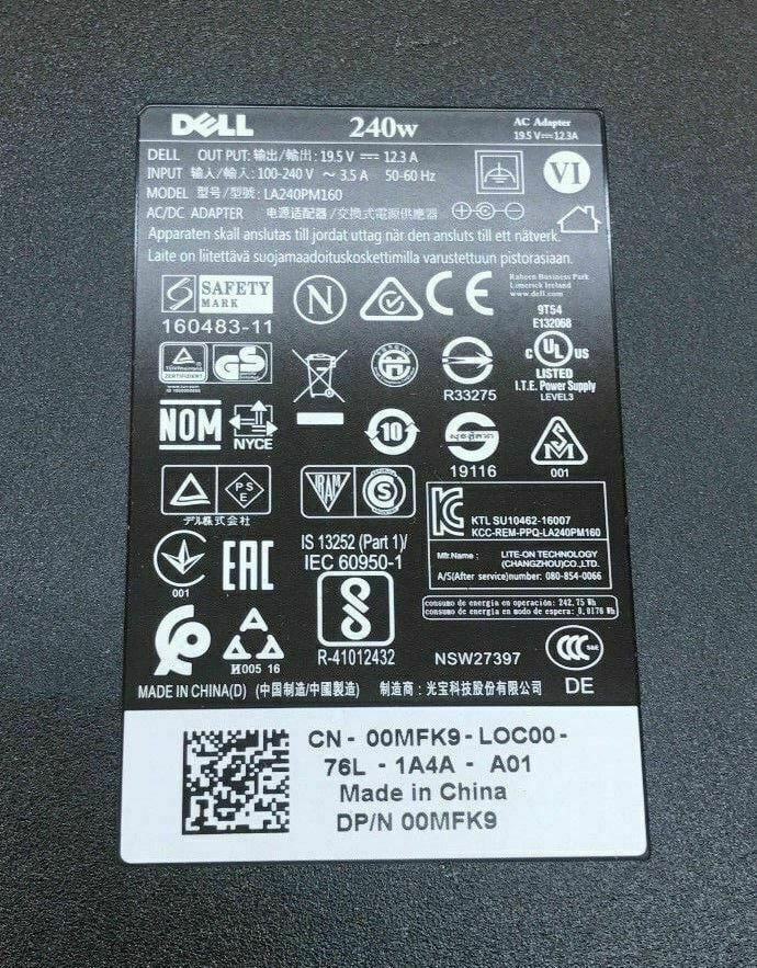 Adapter R3 19.5v 240W AC charger 17 Lot 10 R5 R4 laptop 12.3a of