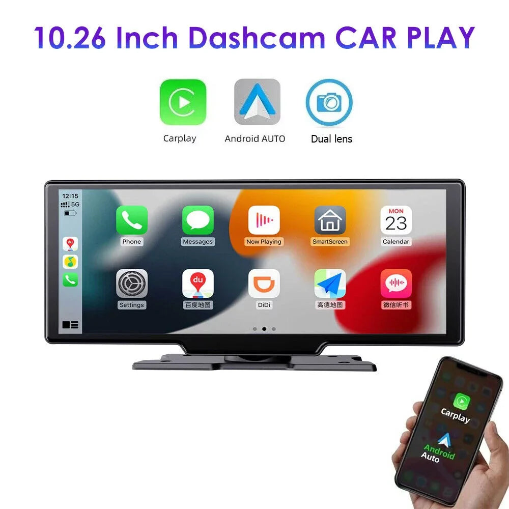 10.26'' WiFi Resolution, IPS KingFurt Screen, Cam Touch Connected, - Enabled Screen 2K Bluetooth Lens, Dual Wireless T91 Dash