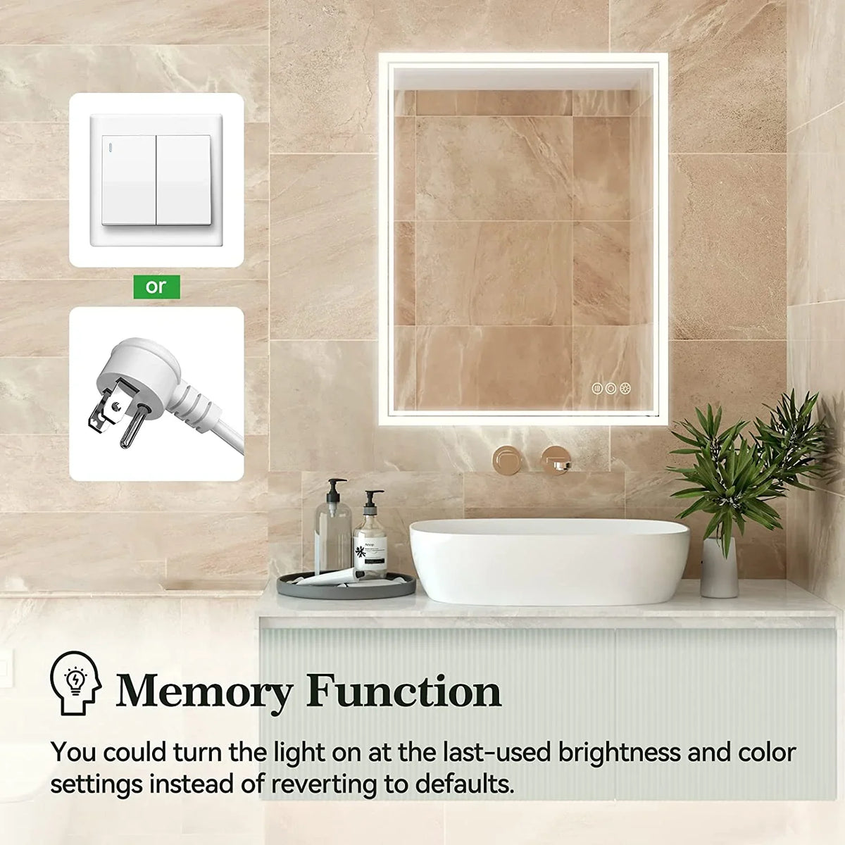 Wall-Mounted ANTEN Mirror, Lights, Bathroom Inch LED Mirror Vanity Lighted Touch Bathroom Mirror LED Anti-Fog, Dimmable Bathroom Mirror, Backlit with 36x28 3000K-6000K, Sensor,