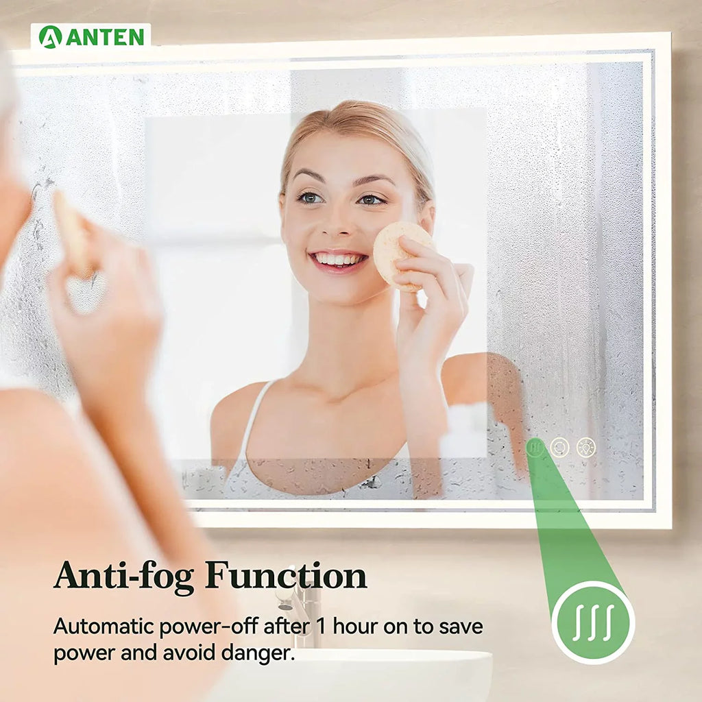 Wall-Mounted ANTEN Mirror, Lights, Bathroom Inch LED Mirror Vanity Lighted Touch Bathroom Mirror LED Anti-Fog, Dimmable Bathroom Mirror, Backlit with 36x28 3000K-6000K, Sensor,