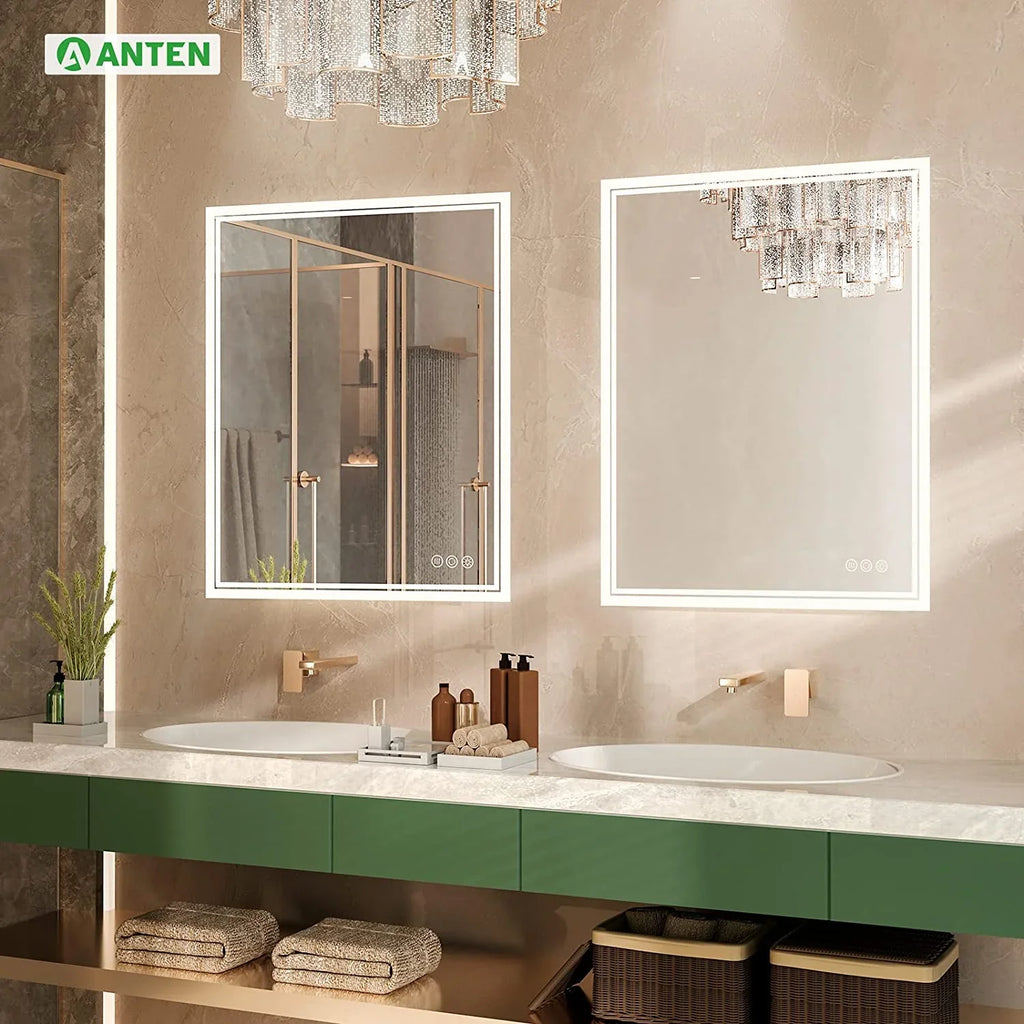 Wall-Mounted ANTEN Mirror, Lights, Bathroom Inch LED Mirror Vanity Lighted Touch Bathroom Mirror LED Anti-Fog, Dimmable Bathroom Mirror, Backlit with 36x28 3000K-6000K, Sensor,