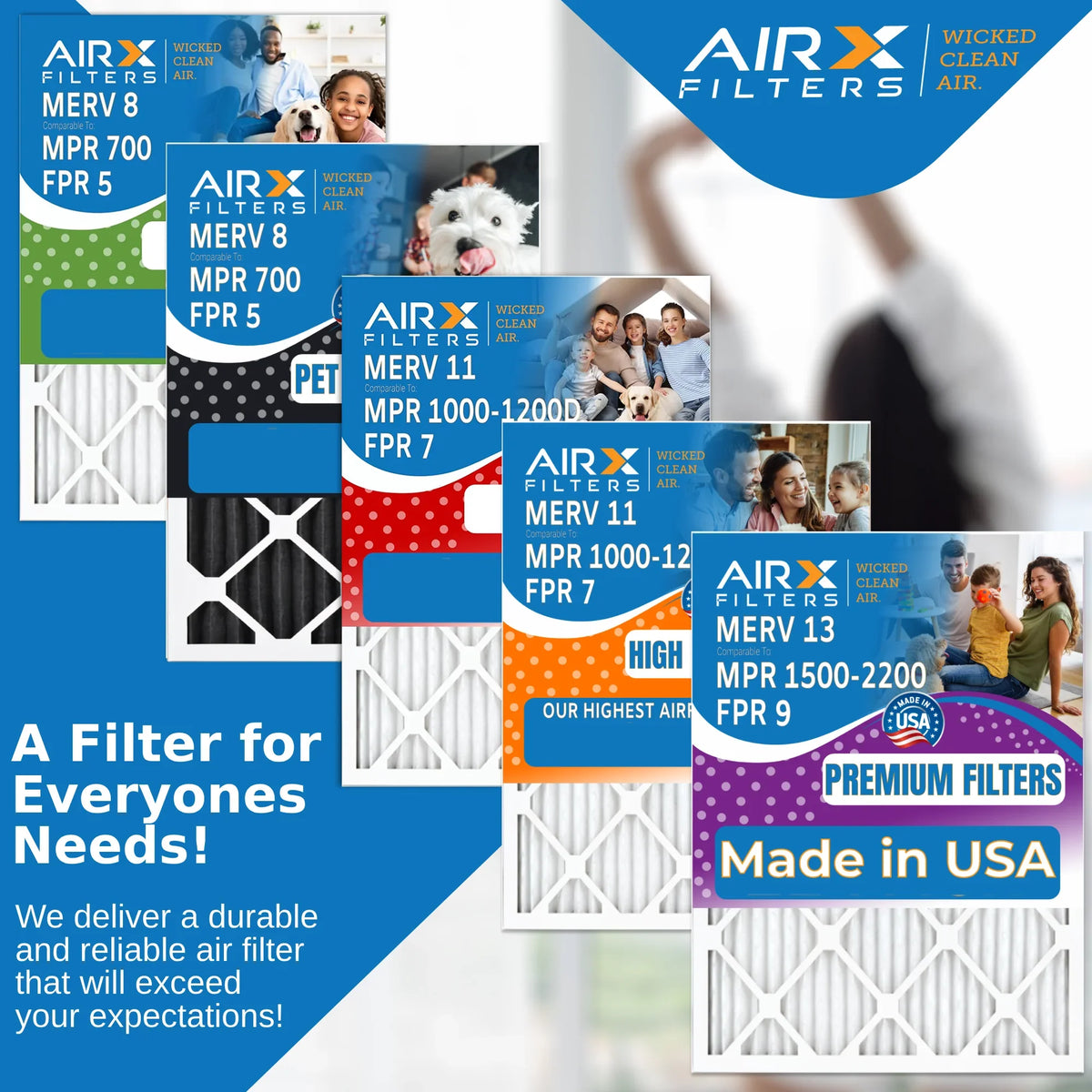2200 Filter 13 Air 2 & MERV FILTERS AIR. CLEAN 1500 Compatible Furnace MPR Comparable Filter Pack 20x25x5 20x25x5 Premium AIRX Ultravation by 91-006 to WICKED Made 9 - with FPR USA