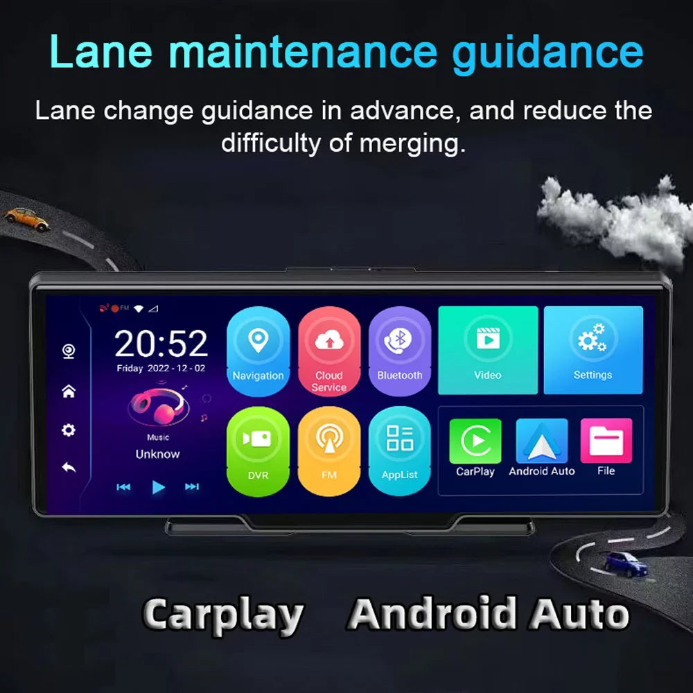 Night Multi-language Car 170 Lens Car Navigation DVR Auto System Positioning Viewing Car Video Dual Cam Global Degree ametoys Wide Dash Recorder Recorder 10.26in Angle