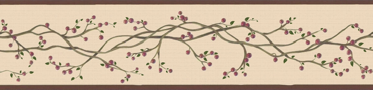 Winterberries on Peel Stick Red, 7 Retro Deco x Vine, Border Wallpaper ft in Dundee and Sepia 15 -