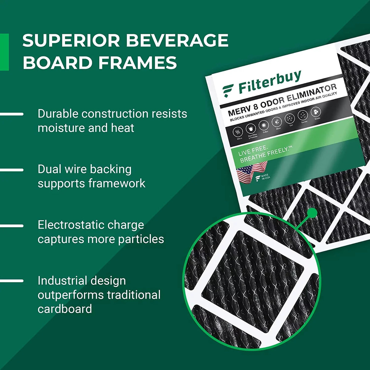 Filters Activated AC HVAC Pleated Eliminator (3-Pack) 8 10x24x1 Filterbuy Carbon Air Furnace MERV with Odor