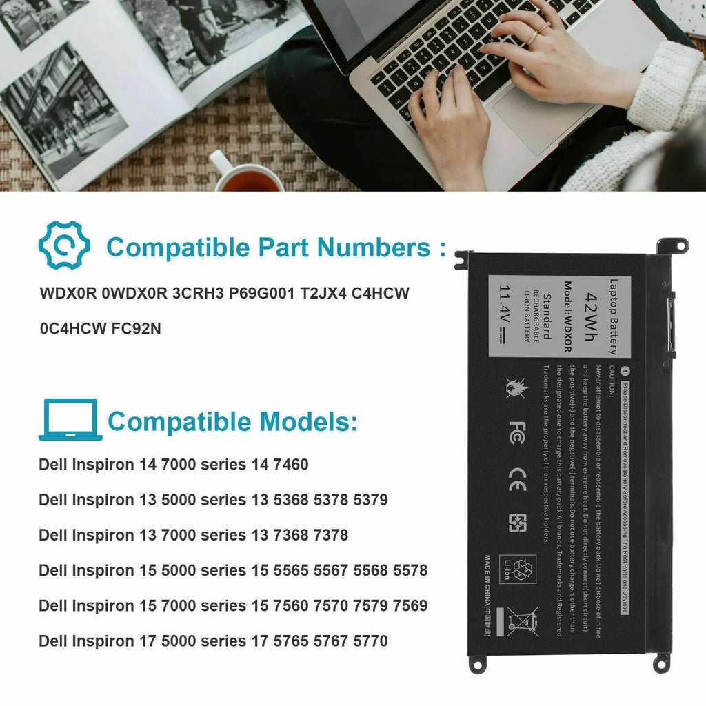 42Wh 5568 FC92N 5567 WDX0R 15 13 7569 5368 For 7368 Inspiron WDXOR Battery